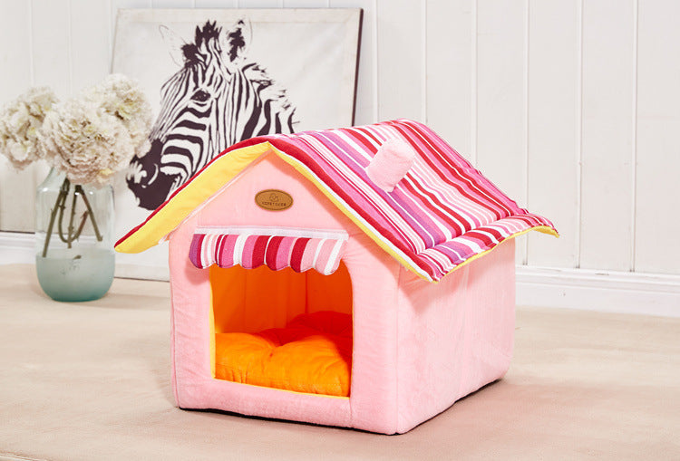 Striped Foldable Pet Den